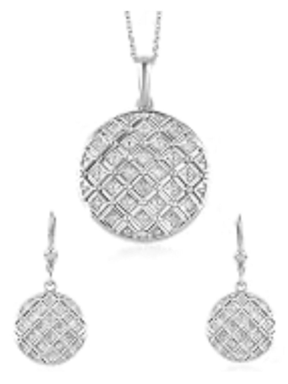 Sterling Silver Textured Diamond Accent Disc Pendant Necklace and Earrings Set